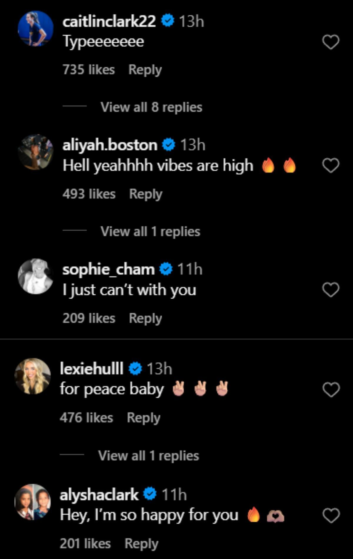 WNBA stars’ comments on Sydney Colson’s Instagram post
